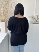 ZARA (M) Fekete Csónak Nyakú, Enyhén Áttetsző Oldalt Sliccelt Felső