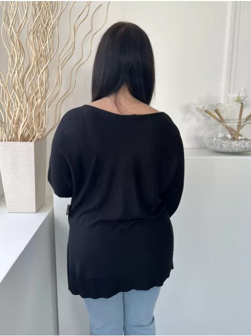 ZARA (M) Fekete Csónak Nyakú, Enyhén Áttetsző Oldalt Sliccelt Felső