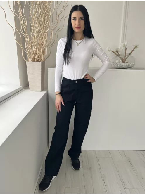 ZARA (S) Fekete Elől Gombos, Oldalt Zsebes Bőszárú, Vászon Nadrág