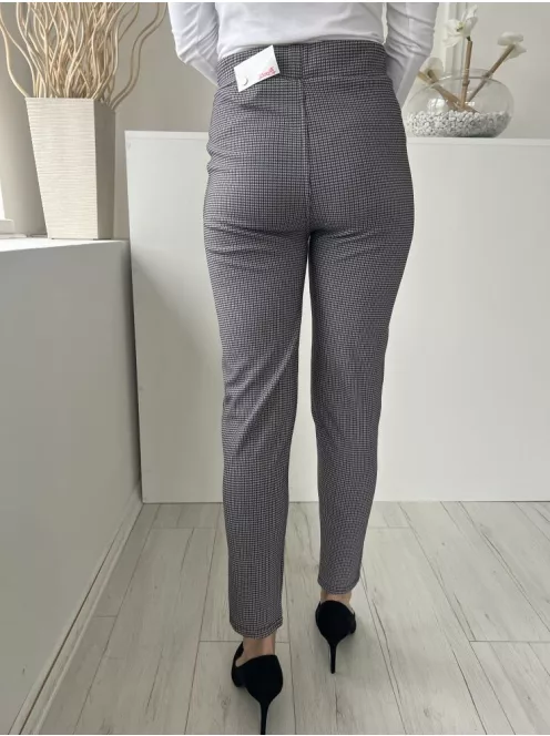 ÚJ Fashion (S) Szürke-Lila Apró Tyúkláb Mintás, Gumisderekú Zsebes, Szűkített Szárú, Jersey Anyagú Nadrág