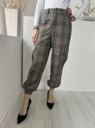 Urban Outfitters (S) Szürke Barna Nagy Kockás, Elől Cpzáros Gumis Aljú, Oldalt Zsebes Nadrág