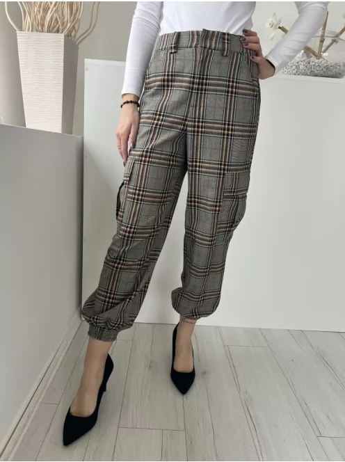 Urban Outfitters (S) Szürke Barna Nagy Kockás, Elől Cpzáros Gumis Aljú, Oldalt Zsebes Nadrág