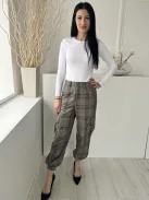 Urban Outfitters (S) Szürke Barna Nagy Kockás, Elől Cpzáros Gumis Aljú, Oldalt Zsebes Nadrág