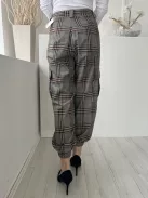 Urban Outfitters (S) Szürke Barna Nagy Kockás, Elől Cpzáros Gumis Aljú, Oldalt Zsebes Nadrág