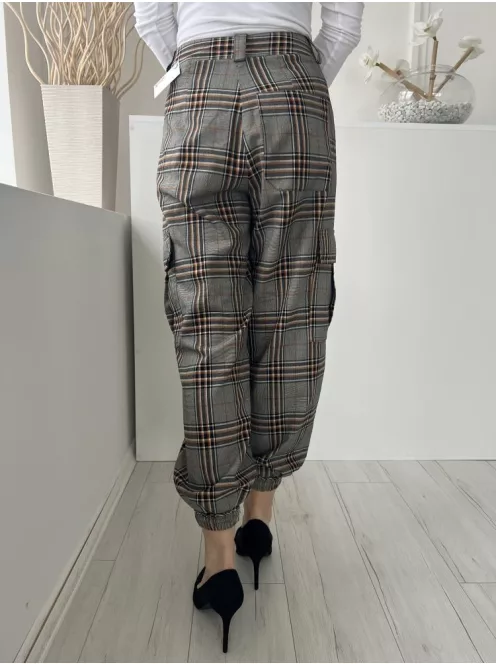 Urban Outfitters (S) Szürke Barna Nagy Kockás, Elől Cpzáros Gumis Aljú, Oldalt Zsebes Nadrág