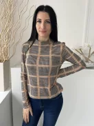 Primark (S) Barna Fekete Tyúklábmintás, Magasított Nyakú Kellemes Anyagú Felső