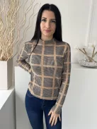 Primark (S) Barna Fekete Tyúklábmintás, Magasított Nyakú Kellemes Anyagú Felső