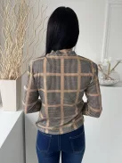 Primark (S) Barna Fekete Tyúklábmintás, Magasított Nyakú Kellemes Anyagú Felső