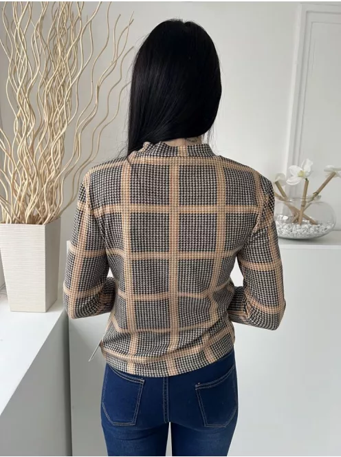 Primark (S) Barna Fekete Tyúklábmintás, Magasított Nyakú Kellemes Anyagú Felső