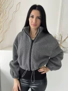 Shein (M) Szürke Elől Cipzáros, Derékban Összehúzható Rövid Fazonú, Teddy Kabát