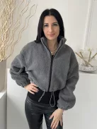 Shein (M) Szürke Elől Cipzáros, Derékban Összehúzható Rövid Fazonú, Teddy Kabát