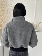 Shein (M) Szürke Elől Cipzáros, Derékban Összehúzható Rövid Fazonú, Teddy Kabát