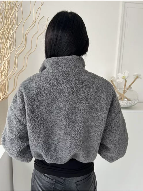 Shein (M) Szürke Elől Cipzáros, Derékban Összehúzható Rövid Fazonú, Teddy Kabát