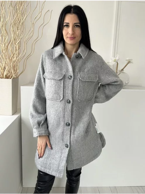 F&F (M) Szürke Elől Gombos, Zsebes Mellnél Zsebes, Anyagában Szőrös Kabát