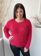 Redherring (M) Málna Anyagában Rojtos Kerek Nyakú, Enyhén Csillogós Felső