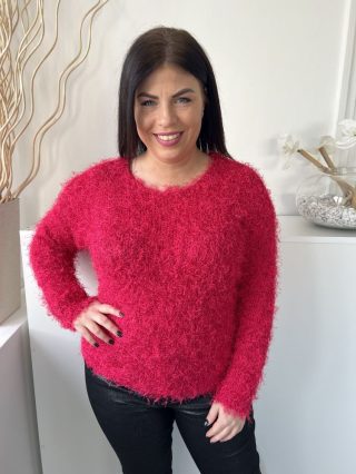   Redherring (M) Málna Anyagában Rojtos Kerek Nyakú, Enyhén Csillogós Felső