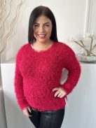 Redherring (M) Málna Anyagában Rojtos Kerek Nyakú, Enyhén Csillogós Felső