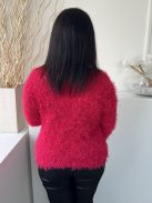 Redherring (M) Málna Anyagában Rojtos Kerek Nyakú, Enyhén Csillogós Felső