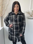 Phase Eight (L) Fekete-Fehér Kockás, Elől Végig Gombos Galléros, Zsebes, Buklé Kabát