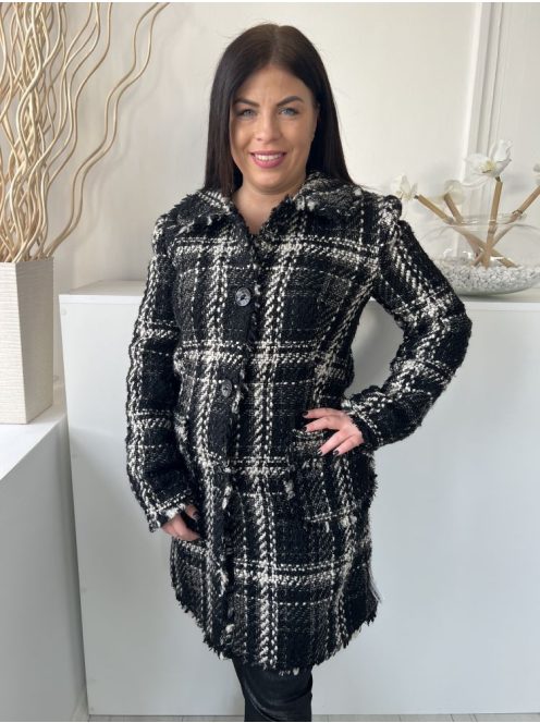 Phase Eight (L) Fekete-Fehér Kockás, Elől Végig Gombos Galléros, Zsebes, Buklé Kabát