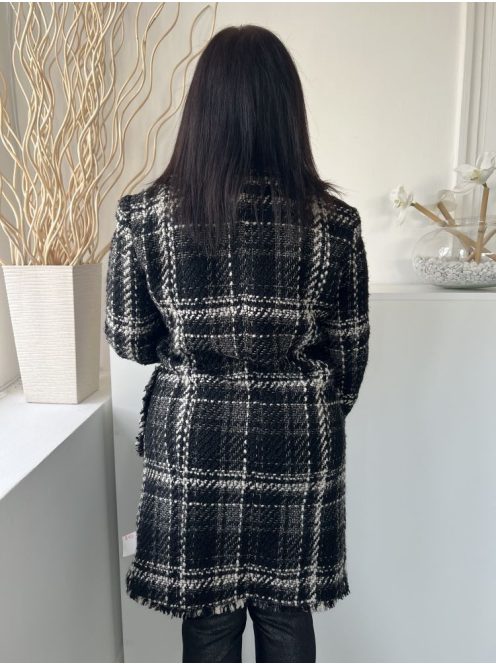 Phase Eight (L) Fekete-Fehér Kockás, Elől Végig Gombos Galléros, Zsebes, Buklé Kabát