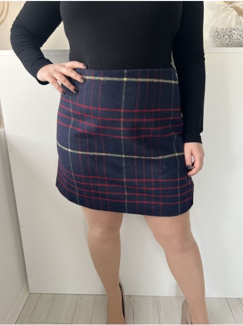 Avenue (L) Sötétkék Sárga-Piros Kockás, Oldalt Cipzáros Szatén Nélésű, Enyhén Szőrös Anyagú Szoknya