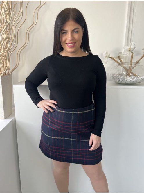 Avenue (L) Sötétkék Sárga-Piros Kockás, Oldalt Cipzáros Szatén Nélésű, Enyhén Szőrös Anyagú Szoknya