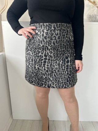   Dunnes (M) Szürke Fekete Foltmintás, Hátul Cipzáros Elől Díszcipzáros, Enyhén Szőrös Szoknya