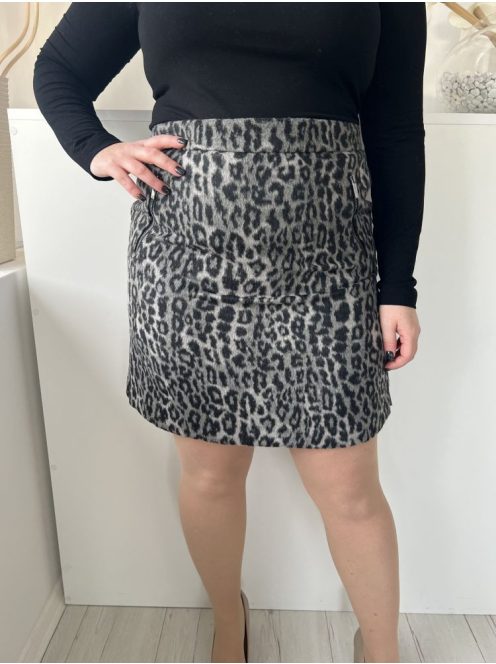 Dunnes (M) Szürke Fekete Foltmintás, Hátul Cipzáros Elől Díszcipzáros, Enyhén Szőrös Szoknya