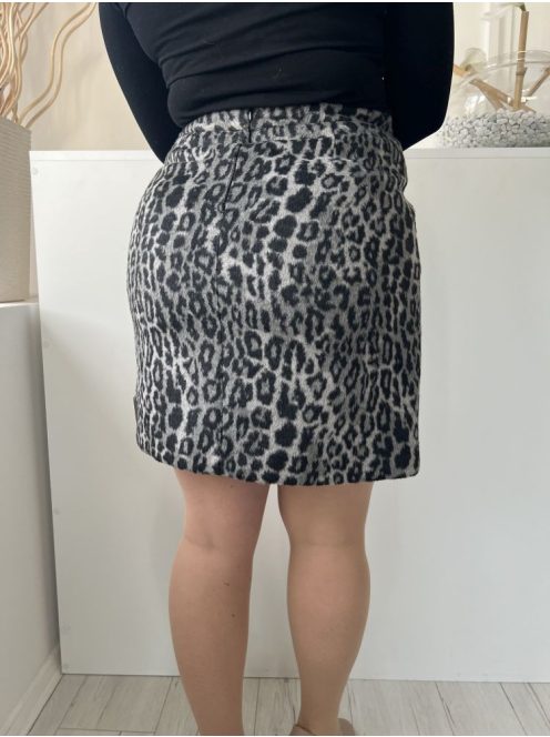 Dunnes (M) Szürke Fekete Foltmintás, Hátul Cipzáros Elől Díszcipzáros, Enyhén Szőrös Szoknya