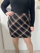 F&F (L) Fekete Barna Kockás, Oldalt Cipzáros Bélés Nélküli, Szövet Szoknya