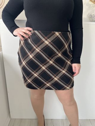   F&F (L) Fekete Barna Kockás, Oldalt Cipzáros Bélés Nélküli, Szövet Szoknya