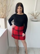 Hobbs (L) Piros Fekete Kockás, Oldalt Cipzáros Szatén Bélésű Szoknya