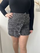 Primark (L) Fekete-Fehér Cirmosmintás, Elől Díszlapolású Hátul Cipzáros, Rojtos Szegélyű Szoknya