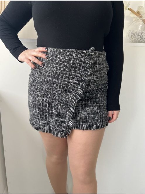 Primark (L) Fekete-Fehér Cirmosmintás, Elől Díszlapolású Hátul Cipzáros, Rojtos Szegélyű Szoknya