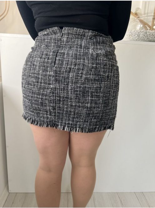 Primark (L) Fekete-Fehér Cirmosmintás, Elől Díszlapolású Hátul Cipzáros, Rojtos Szegélyű Szoknya