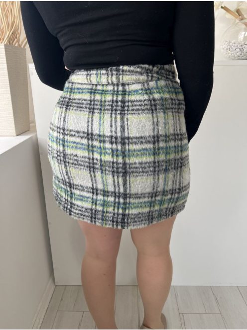 Primark (L) Szürke Zöld-Fekete Kockás, Oldalt Cipzáros Bélés Nélküli, Enyhén Szőrös Szoknya