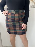 TU (L) Zöld-Kék-Narancs Kockás, Elől Cipzáros Zsebes, Szövet Szoknya