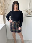 TU (L) Zöld-Kék-Narancs Kockás, Elől Cipzáros Zsebes, Szövet Szoknya