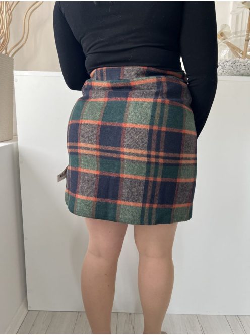 TU (L) Zöld-Kék-Narancs Kockás, Elől Cipzáros Zsebes, Szövet Szoknya