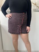 Primark (L) Fekete-Fehér-Piros Hátul Cipzáros, Enyhén Csillogószálás Rojtos Szegélyű, Szövet Szoknya