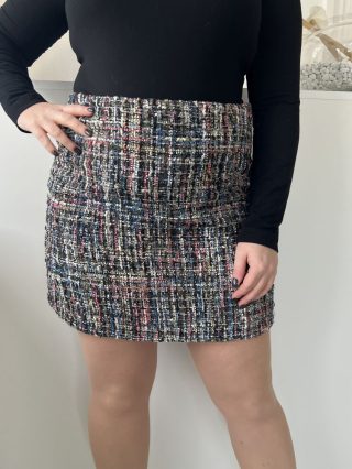   Primark (L) Színes Mintás Anyagában Csillogószálas Hátul Cipzáros, Szatén Bélésű Szoknya