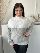 New Look (M) Fehér-Szürke Magasított Nyakú Vastag Kötött Felső