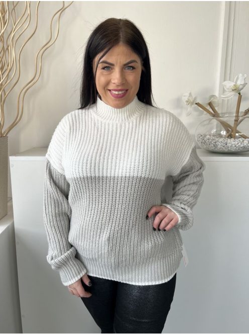 New Look (M) Fehér-Szürke Magasított Nyakú Vastag Kötött Felső
