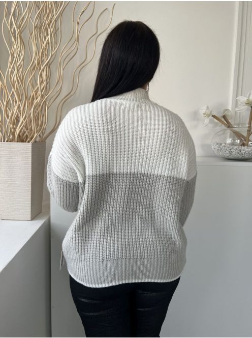 New Look (M) Fehér-Szürke Magasított Nyakú Vastag Kötött Felső