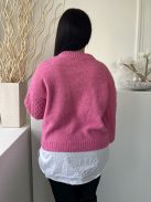 F&F (M) Rózsaszín Fehér Ingbetétes, Anyagában Mintás Kerek Nyakú, Buggyos Ujjú Felső