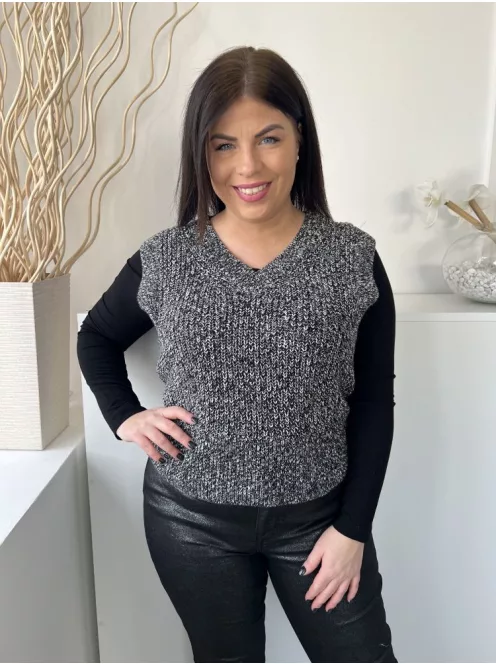 Primark (S) Fekete-Fehér Cirmosmintás, V Kivágású Derékban Szabott, Kötött Felső