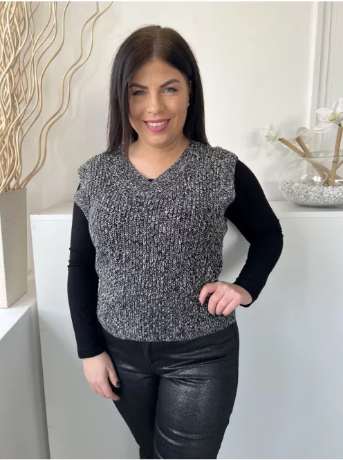 Primark (S) Fekete-Fehér Cirmosmintás, V Kivágású Derékban Szabott, Kötött Felső