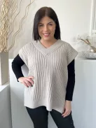 H&M (S) Szürkésbarna Anyagában Bordázott, Oldalt Sliccelt V Kivágású Felső