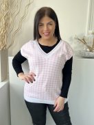 Savida (M) Fehér Rózsaszín Tyúklábas V Kivágású, Vékony Kötött Felső